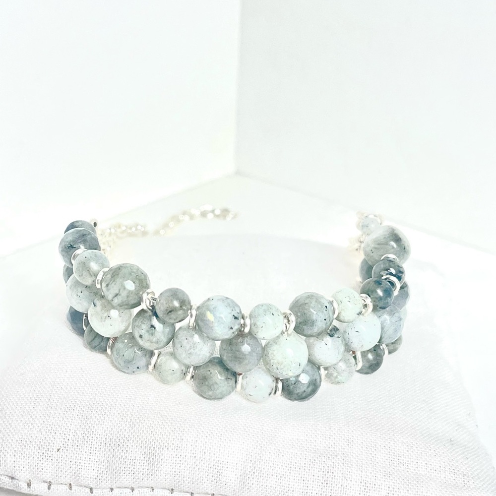 Adjustable Silver And Labradorite Beaded Bracelet - image 1